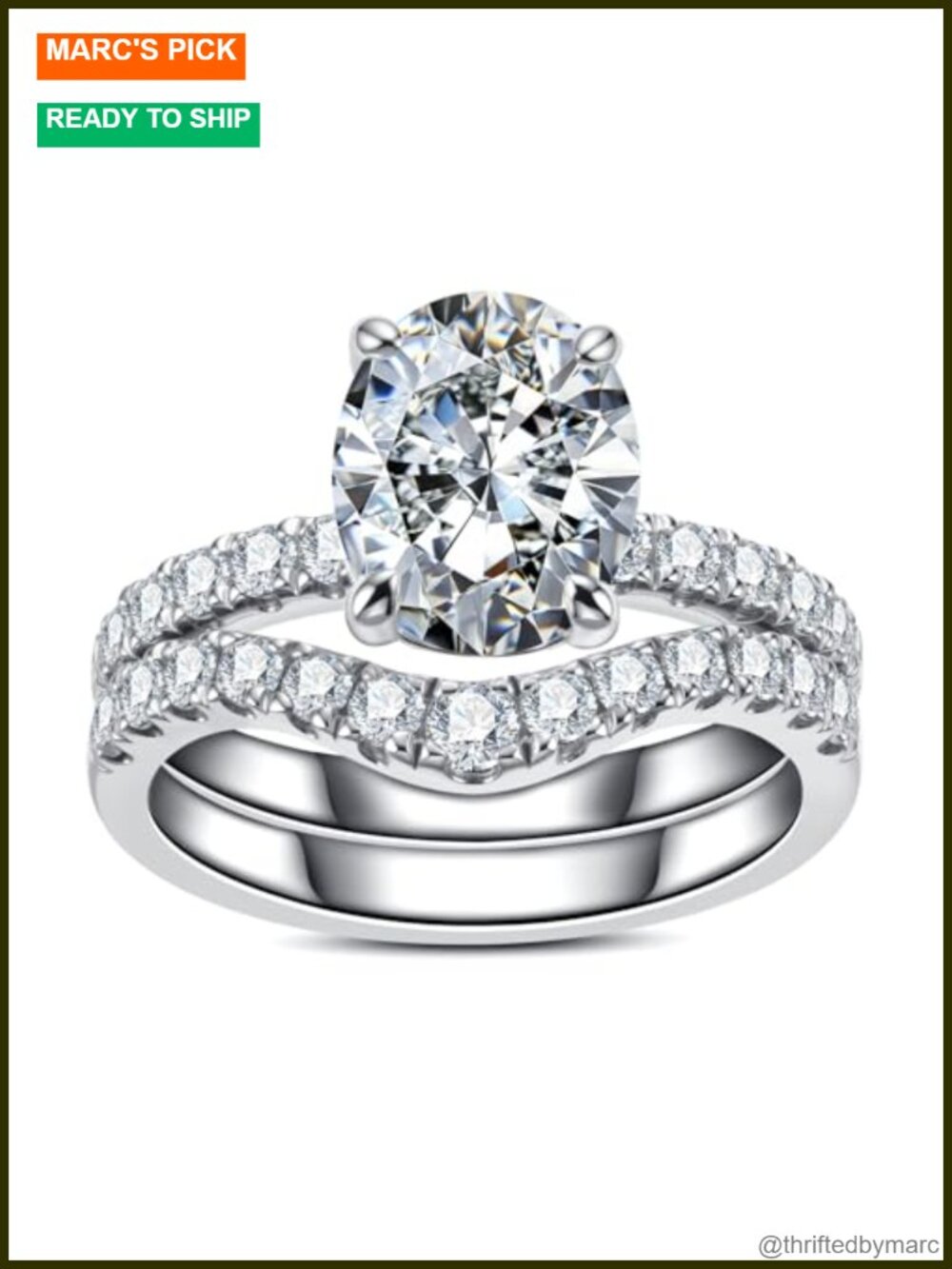 Moissanite Oval Cut Bridal Set 925 Sterling Silver Engagement Ring